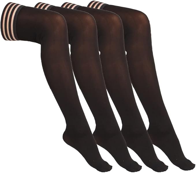 Women's Silk Thigh High Stockings Antiskid Silicone Lace Top Nylon Stockings-4 Pairs