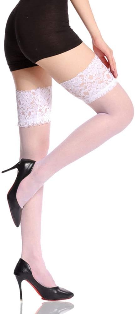 Thigh High Stockings with Silicone 15D Sheer Lace Top Nylon Stay Up Pantyhose for Women