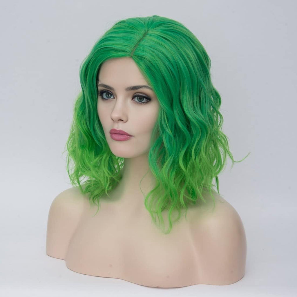 Fashion 35cm Short Curly Full Head Wig Heat Resistant Daily Dress Carnival Party Masquerade Anime Cosplay Wig Bright Green Ombre