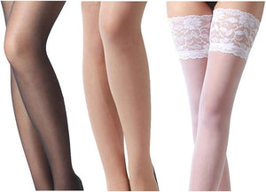 Lace Thigh High Sheer Stockings - Shimmery Hosiery Tights Nylon Pantyhose for Women,One Size