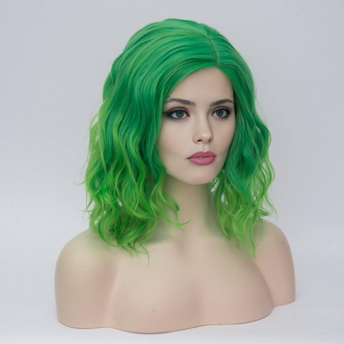 Fashion 35cm Short Curly Full Head Wig Heat Resistant Daily Dress Carnival Party Masquerade Anime Cosplay Wig Bright Green Ombre