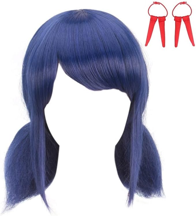 Marinette Wig for Girls Cosplay Blue Hair with Tails