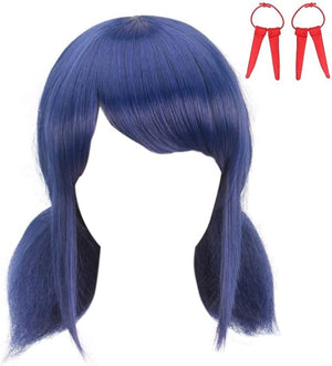 Marinette Wig for Girls Cosplay Blue Hair with Tails
