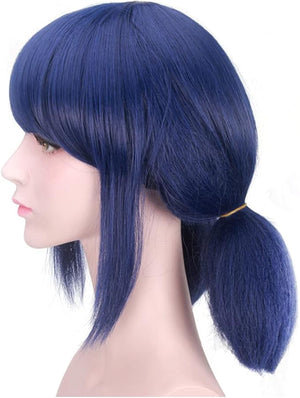 Marinette Wig for Girls Cosplay Blue Hair with Tails