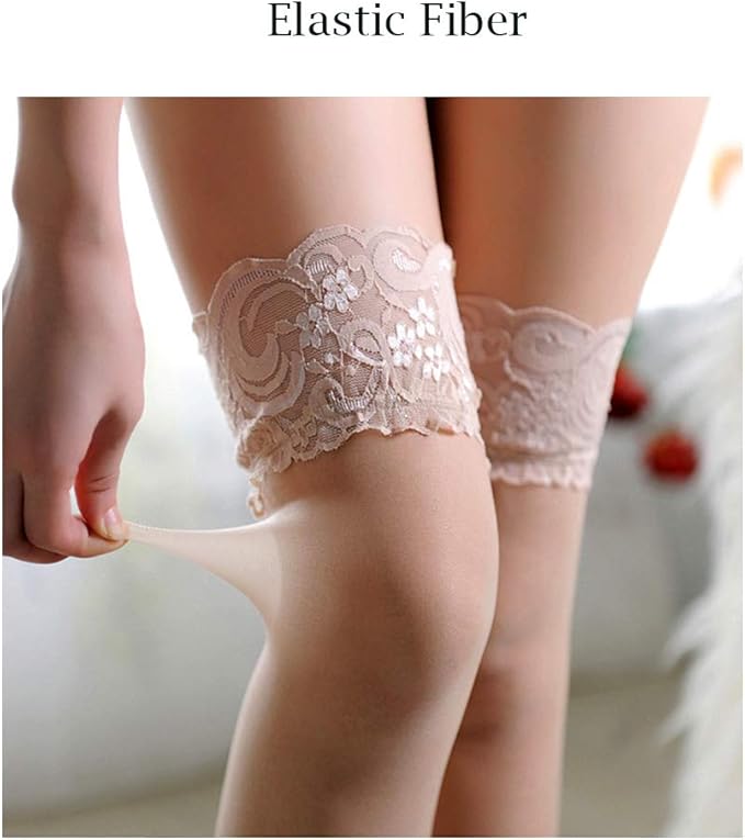 Lace Thigh High Sheer Stockings - Shimmery Hosiery Tights Nylon Pantyhose for Women,One Size