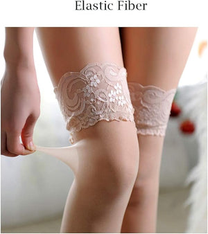 Lace Thigh High Sheer Stockings - Shimmery Hosiery Tights Nylon Pantyhose for Women,One Size