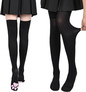 Cat Paw Pad Sock,Pink Cute Lolita Thigh High Socks for Girls kids Women Cosplay 3D Kitten Claw Stockings