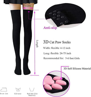 Cat Paw Pad Sock,Pink Cute Lolita Thigh High Socks for Girls kids Women Cosplay 3D Kitten Claw Stockings