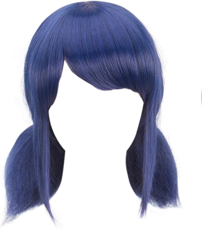 Marinette Wig for Girls Cosplay Blue Hair with Tails