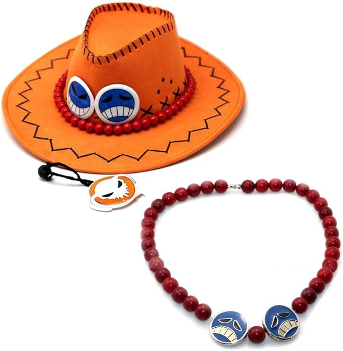 One Piece Portgas D Ace Cowboy Hat Cosplay Hat with Necklace