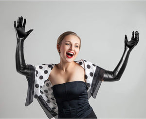 Women's Carnival Halloween Costume Elastic Spandex Shiny Wet Long Gloves and Thigh High Stockings