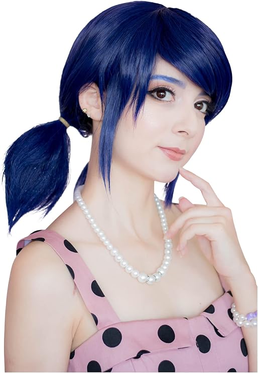 Marinette Wig for Girls Cosplay Blue Hair with Tails