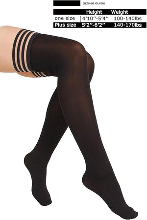 Women's Silk Thigh High Stockings Antiskid Silicone Lace Top Nylon Stockings-4 Pairs