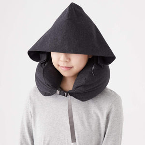 MUJI Multi Purpose Neck Cushion with Hood Melange Black 16x64cm New
