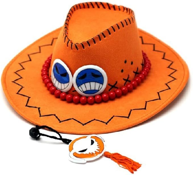 One Piece Portgas D Ace Cowboy Hat Cosplay Hat with Necklace