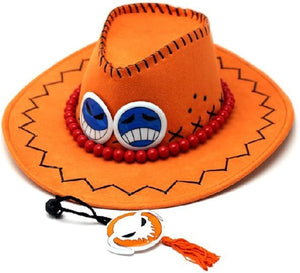 One Piece Portgas D Ace Cowboy Hat Cosplay Hat with Necklace