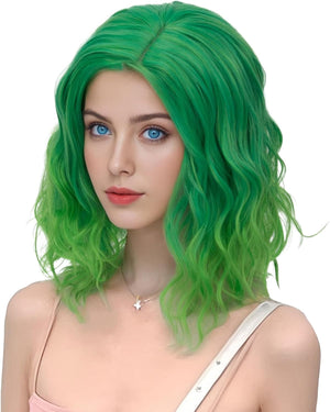 Fashion 35cm Short Curly Full Head Wig Heat Resistant Daily Dress Carnival Party Masquerade Anime Cosplay Wig Bright Green Ombre