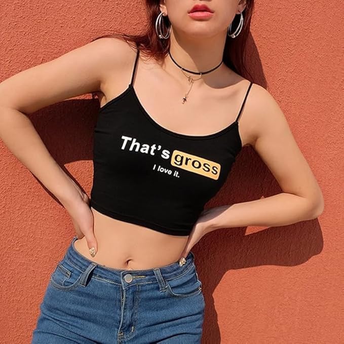 RyuLifeStyle Women Girls Letter Printed Sleeveless Camisole Crop Top
