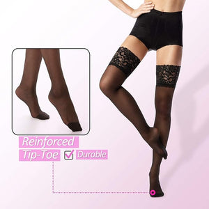 Thigh High Stockings with Silicone 15D Sheer Lace Top Nylon Stay Up Pantyhose for Women