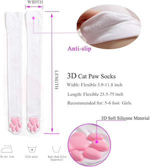 Cat Paw Pad Sock,Pink Cute Lolita Thigh High Socks for Girls kids Women Cosplay 3D Kitten Claw Stockings