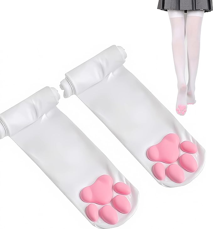 Cat Paw Pad Sock,Pink Cute Lolita Thigh High Socks for Girls kids Women Cosplay 3D Kitten Claw Stockings