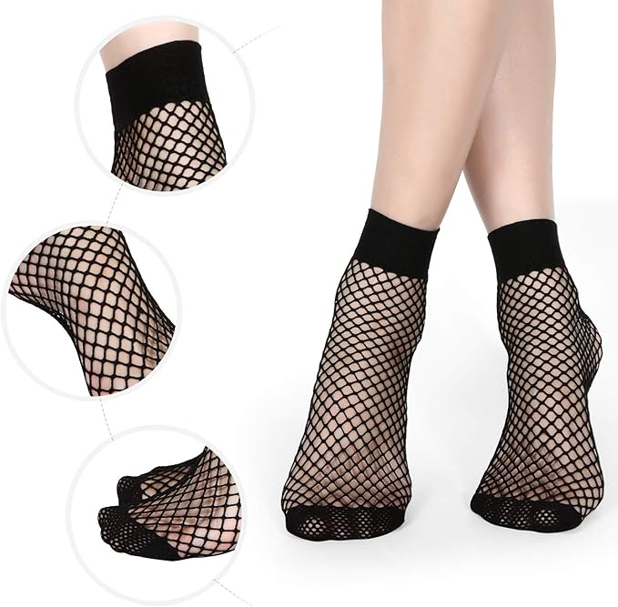 12 Pairs Fishnet Ankle Socks Lace Hollow Short Socks Black Mesh Net Dress Socks