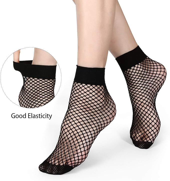 12 Pairs Fishnet Ankle Socks Lace Hollow Short Socks Black Mesh Net Dress Socks