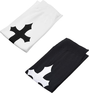 Cosplay Gothic Socks - 2 Pairs - Thigh High Halloween, Themed Party Stockings - Black and White - Printed Cross Sword Design - Novelty Hosiery for Women, Teens, Adult
