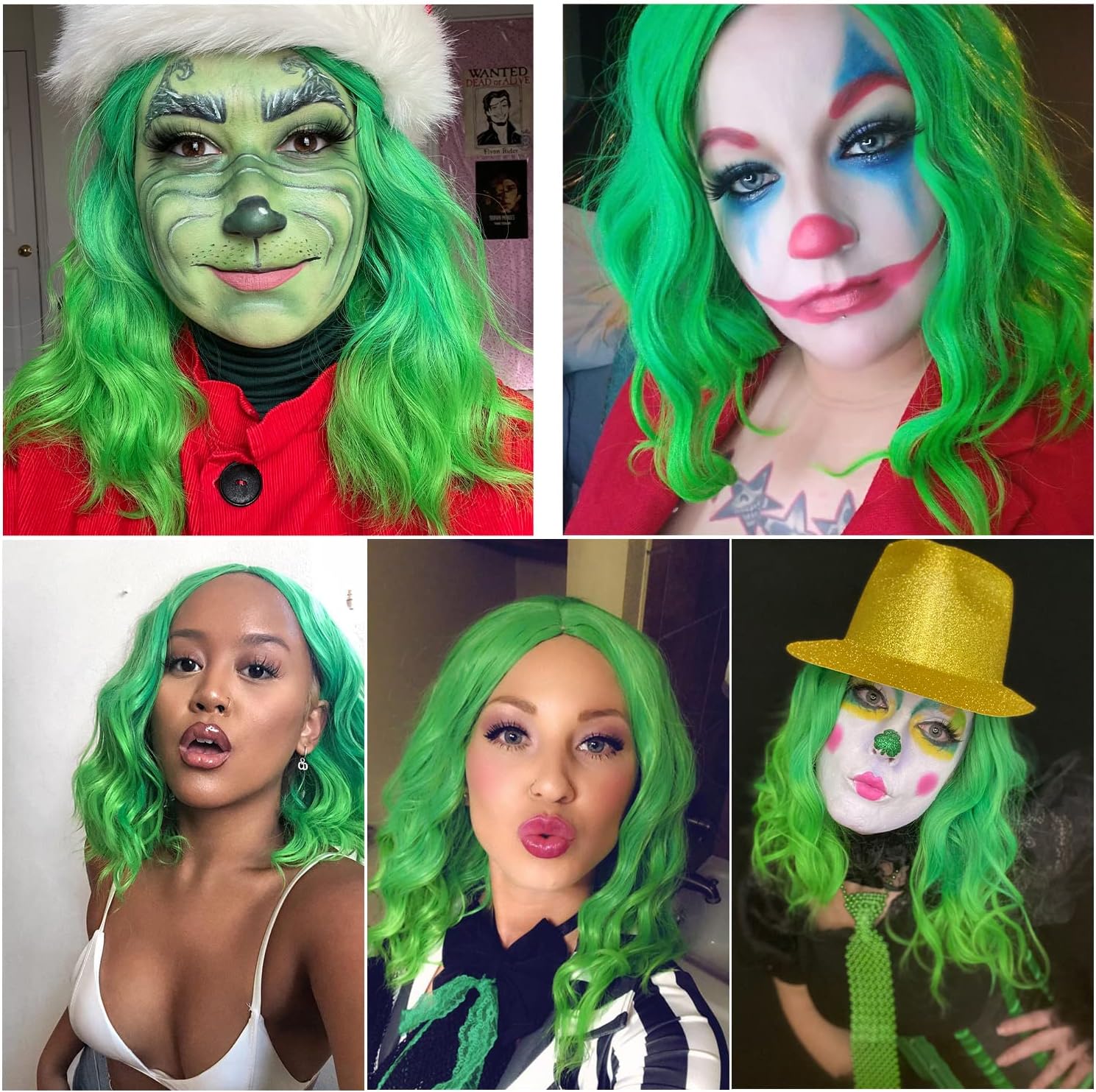 Fashion 35cm Short Curly Full Head Wig Heat Resistant Daily Dress Carnival Party Masquerade Anime Cosplay Wig Bright Green Ombre