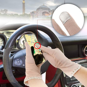 4 Pairs Summer Women Dots Sun Uv Protection Gloves Cotton Lace Anti-skid Driving Gloves, Black Camel Pink Beige, Medium