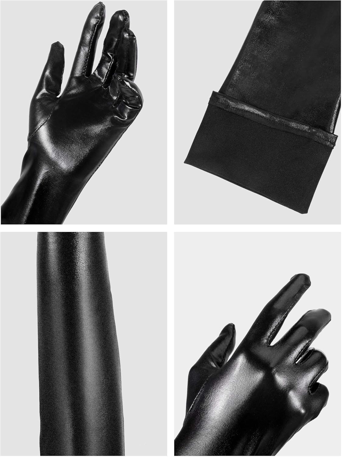 Women's Carnival Halloween Costume Elastic Spandex Shiny Wet Long Gloves and Thigh High Stockings