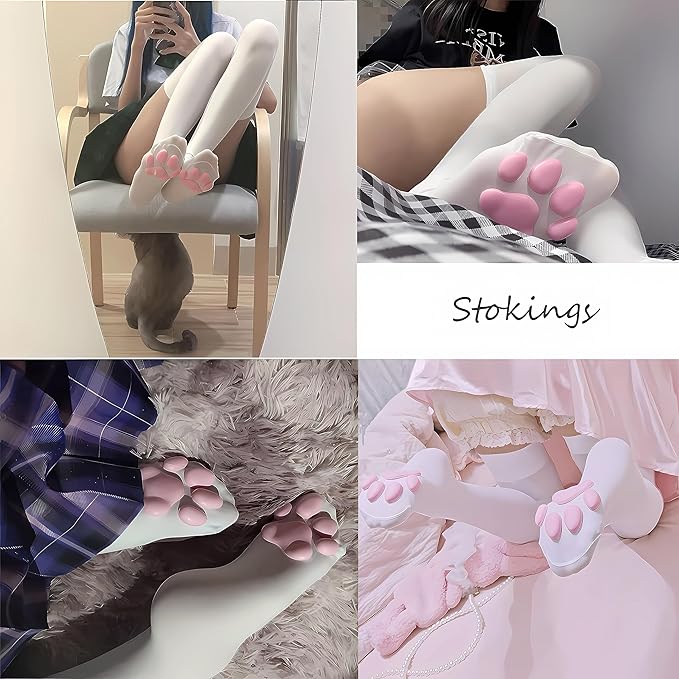 Cat Paw Pad Sock,Pink Cute Lolita Thigh High Socks for Girls kids Women Cosplay 3D Kitten Claw Stockings