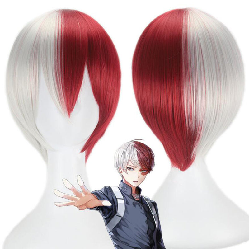 My Hero Academia Boku no Hiro Akademia Shoto Todoroki Shouto White And Red  Costume Cosplay Wig