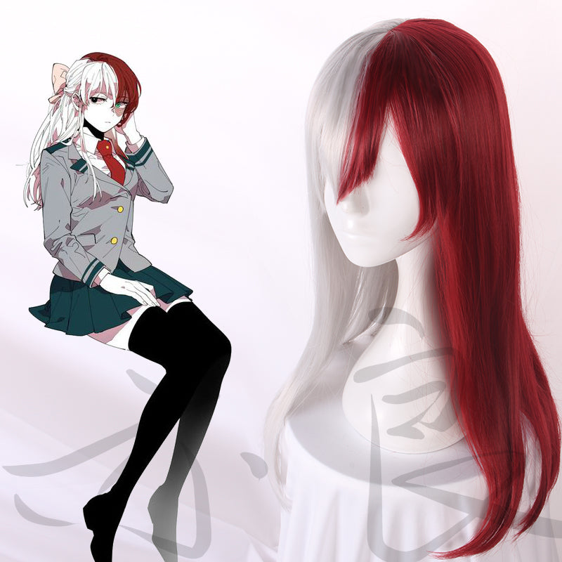 My Hero Academia Todoroki Shoto Women Long Wig Cosplay Costume Red and White